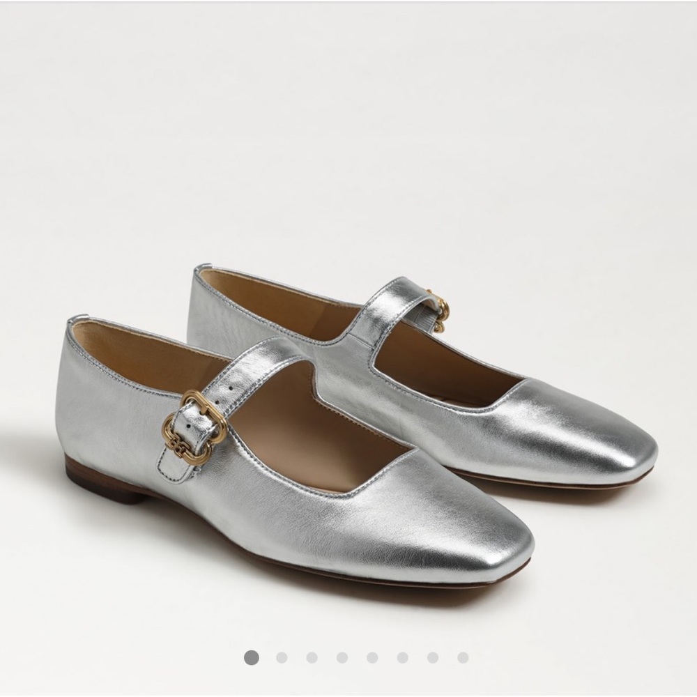 Sam Edelman Soft Silver Metallic Leather Mary Jane Flat